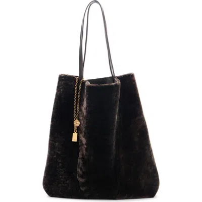 Chloé Large Spin Genuine Shearling Tote In Brown