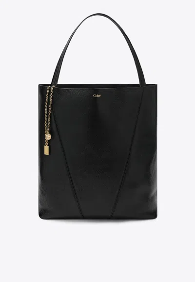 Chloé Large Spin Grained Leather Tote Bag In Black