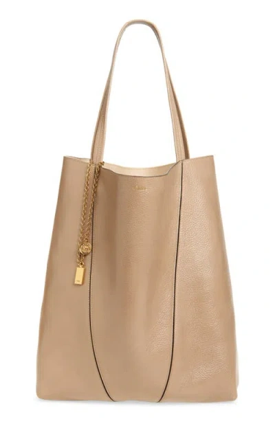 Chloé Large Spin Leather Tote In Brown