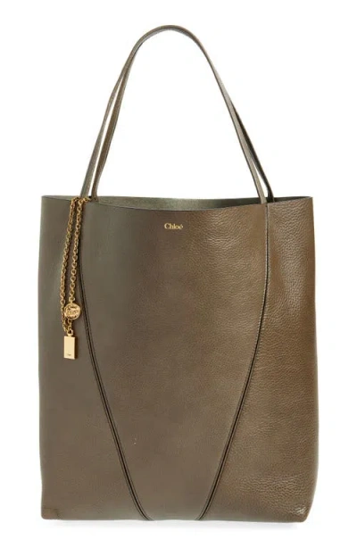 Chloé Large Spin Leather Tote In Flannel Grey