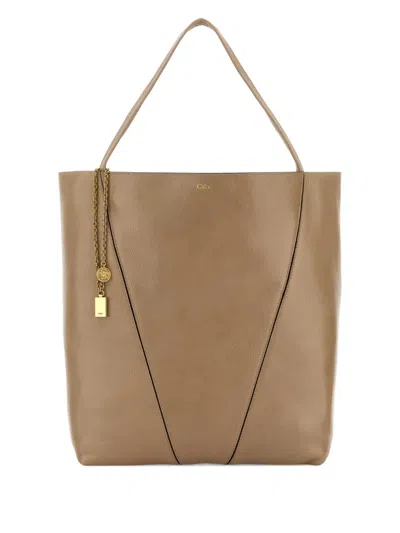 Chloé Large Spin Leather V-shaped Tote Bag In Brown