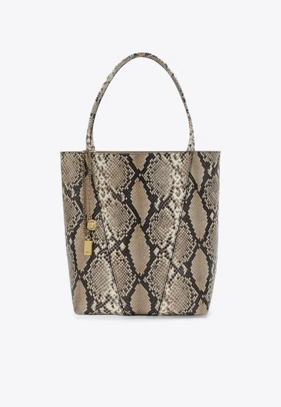 Chloé Large Spin Python Print Leather Tote Bag In Sand
