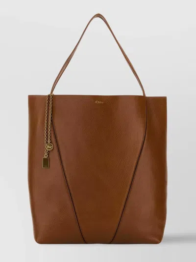 Chloé Large Spin Shopping Bag With Chain Detail In Brown