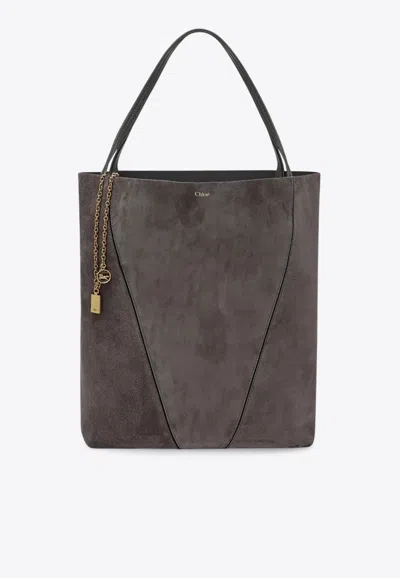 Chloé Large Spin Suede Tote Bag In Gray