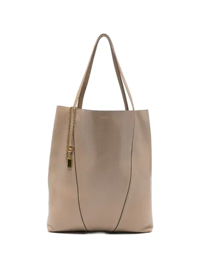 Pre-owned Chloé Large Spin V-shaped Leather Tote Bag In Neutral