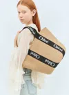 Chloé Woody Logo Embroidered Top-handle Bag In Beige