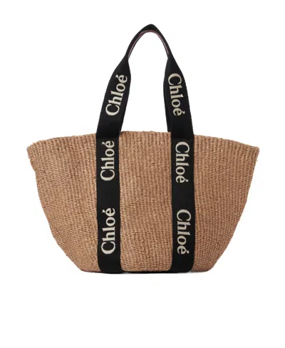 Chloé Large Woody Basket Bag In Black_beige_1
