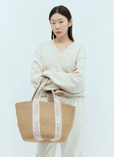 Chloé Large Woody Basket In Cream