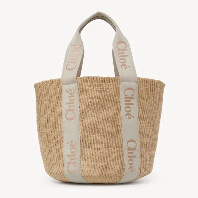 Chloé Large Woody Basket In Natural Fibres Green Size Onesize 100% Paper