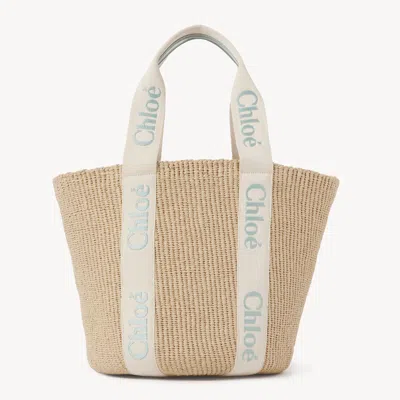 Chloé Large Woody Basket In Natural Fibers Green Size Onesize 100% Paper