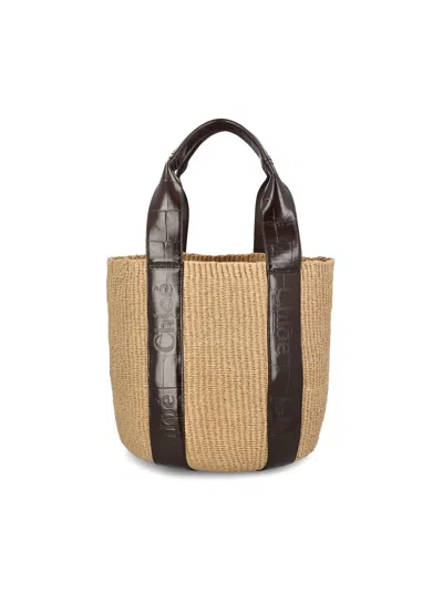 Chloé Large Woody Basket Shopping Bag In Kohlbrown
