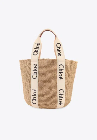 Chloé Large Woody Basket Tote Bag In Brown
