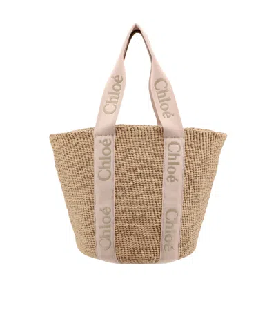 Chloé Large Woody Basket Tote Bag In Nude