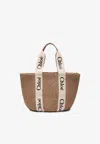 Chloé Woody Large Basket Bag With White Ribbon Women In Brown