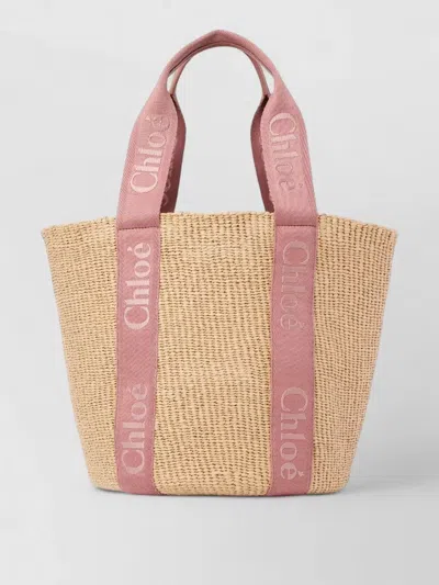 Chloé Large Woody Beach Tote Bag In Neutral