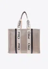 Chloé Linen Shoulder Bag With Logo Print. This Bag Is Made With Lower Environmental Impact Material