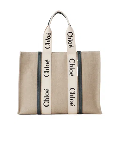 CHLOÉ CHLOÉ WOODY LOGO TAPE LARGE TOTE BAG