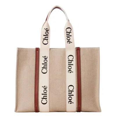 CHLOÉ CHLOE LARGE WOODY LINEN TOTE BAG