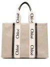 Chloé Large Woody Tote Bag In Linen White Size Onesize 100% Linen, Calf-skin Leather, Polyester In Neutrals
