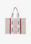 Chloé Linen Shoulder Bag With Logo Print. This Bag Is Made With Lower Environmental Impact Material In Neutral