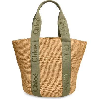 Chloé Large Woody Straw Basket Tote In Brown