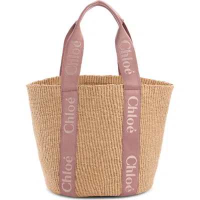 Chloé Large Woody Straw Basket Tote In Multi