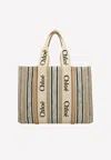 Chloé Medium Woody Stripe Tote Bag In Tan