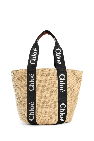 Chloé Large Woody Tote Bag In Sand