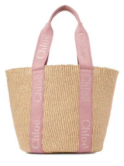 Chloé Large Woody Tote Bag In Beige