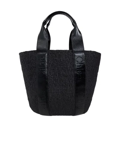 Chloé Large Woody Tote Bag In Black