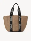 Chloé Large Panier Woody En Fibres Naturelles Femme Noir Taille Onesize 100% Papier, Cuir De Veau In Noir