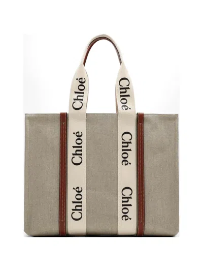 Chloé Large Woody Tote Bag In Neutral