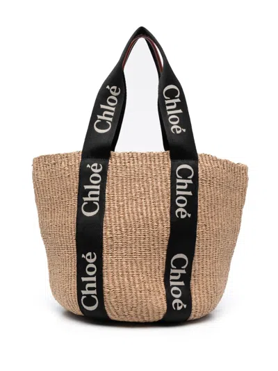 Chloé Large Woody Tote Bag In Neutrals