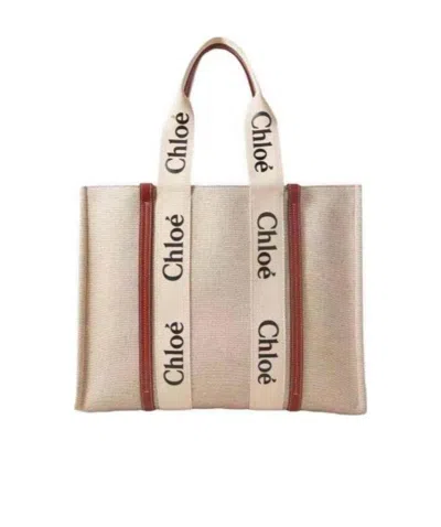 Chloé Large Woody Tote Bag In Nude