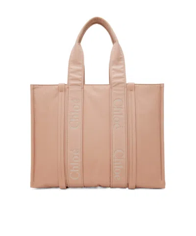 Chloé Large Woody Tote Bag In Nude