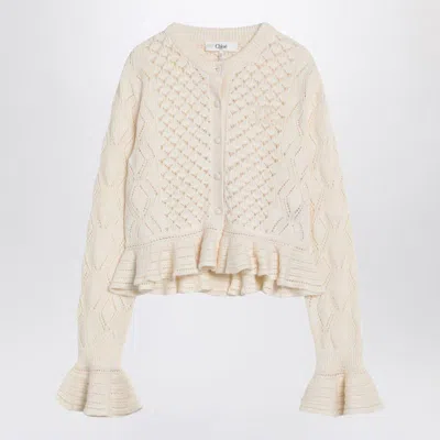 CHLOÉ CHLOÉ LATTE-COLORED CROCHET CARDIGAN IN BLEND