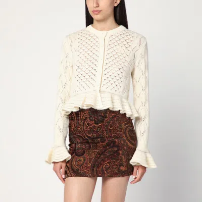 CHLOÉ LATTE-COLORED CROCHET CARDIGAN IN COTTON BLEND