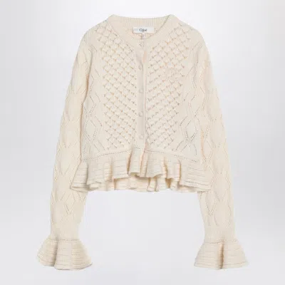 Chloé Latte-colored Crochet Cardigan In Cotton Blend