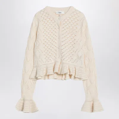 Chloé Latte Colored Crochet Cardigan In Cotton Blend