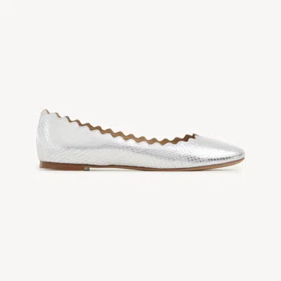 Chloé Lauren Metallic Crinkle Leather Ballet Flats In Silver