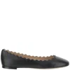 Chloé Lauren Scalloped Leather Ballerina Flat In Black