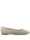 Chloé Scalloped Suede Ballet Flats In Green
