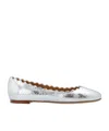 Chloé Lauren Metallic Crinkle Leather Ballet Flats In White