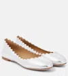Chloé Lauren Metallic Crinkle Leather Ballet Flats In Silver