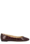Chloé Lauren Scalloped Croco Ballerina Flats In Red