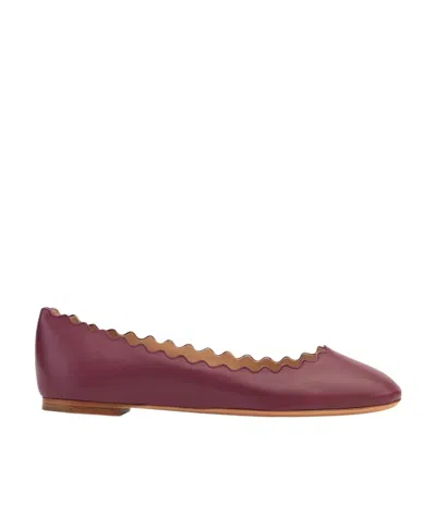Chloé Lauren Scalloped Croco Ballerina Flats In Red