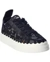 Chloé Lauren Scalloped Logo-detailed Lace And Leather Sneakers In Black
