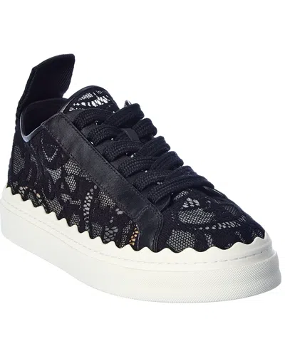 Chloé Lauren Lace & Leather Sneaker In Black