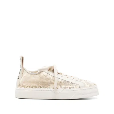 Chloé Chloe Lauren Lace-up Scalloped Trims Sneakers In Beige