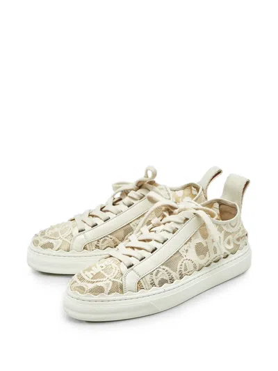 Pre-owned Chloé Lauren Lace-up Sneakers In White